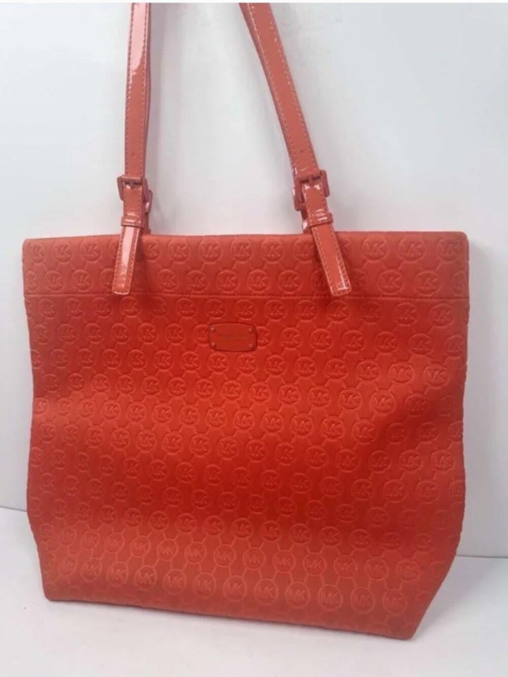 Michael Kors Neoprene MK Signature Tangerine Orange Quilted Tote Bag